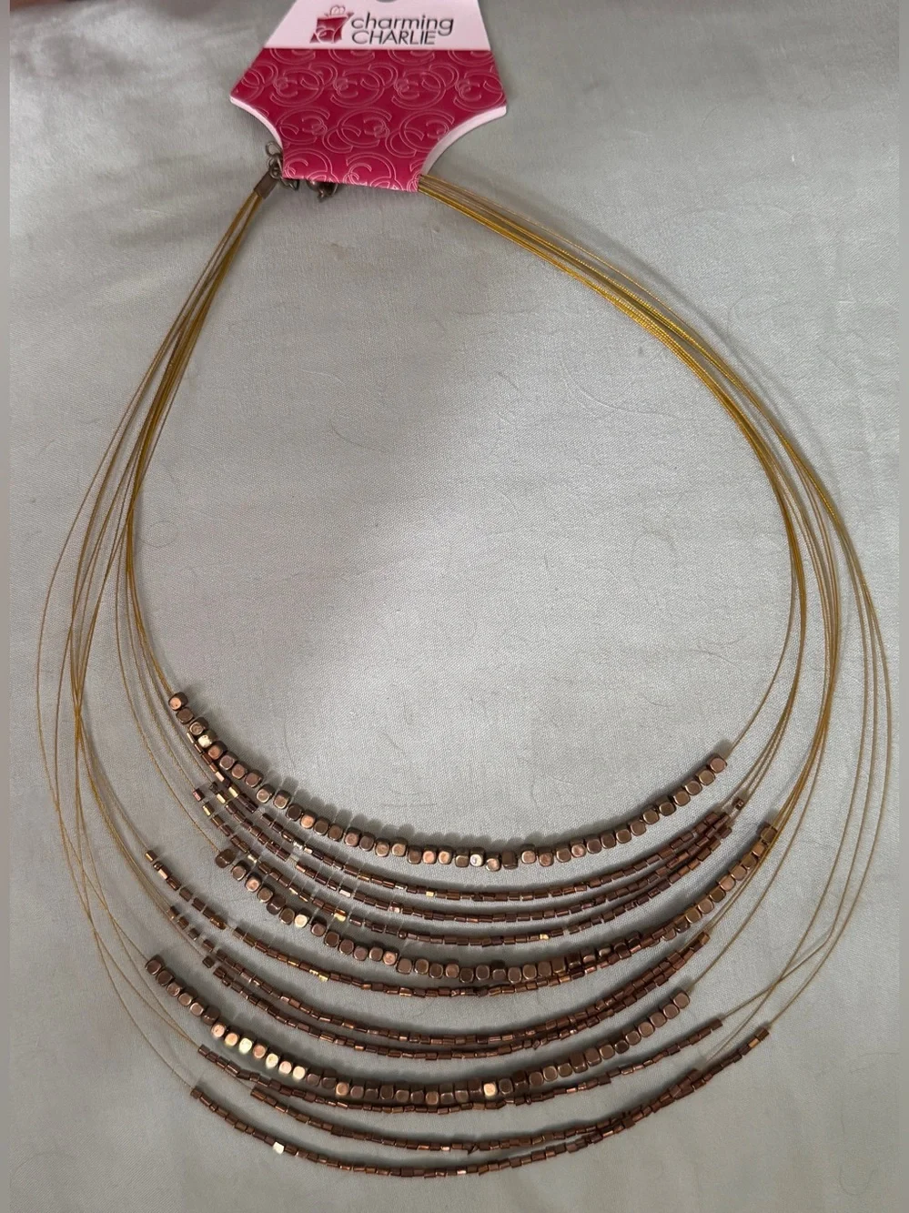 Charming Charlie Gold and Rose Gold Layered Beaded Necklace